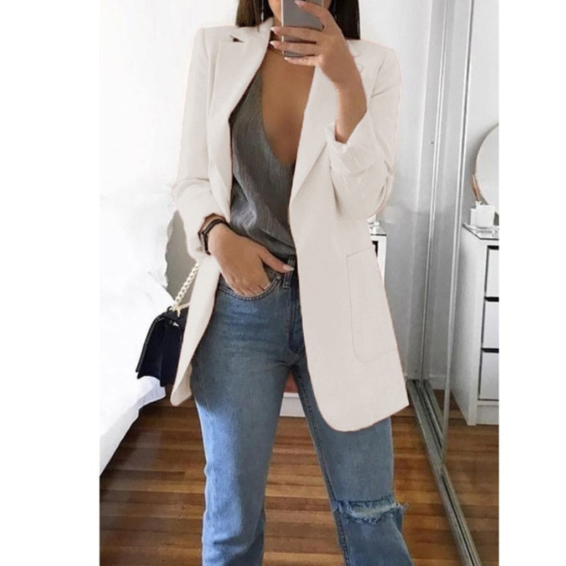 Blazer Mujer Largo Estructurado Diseño Abierto