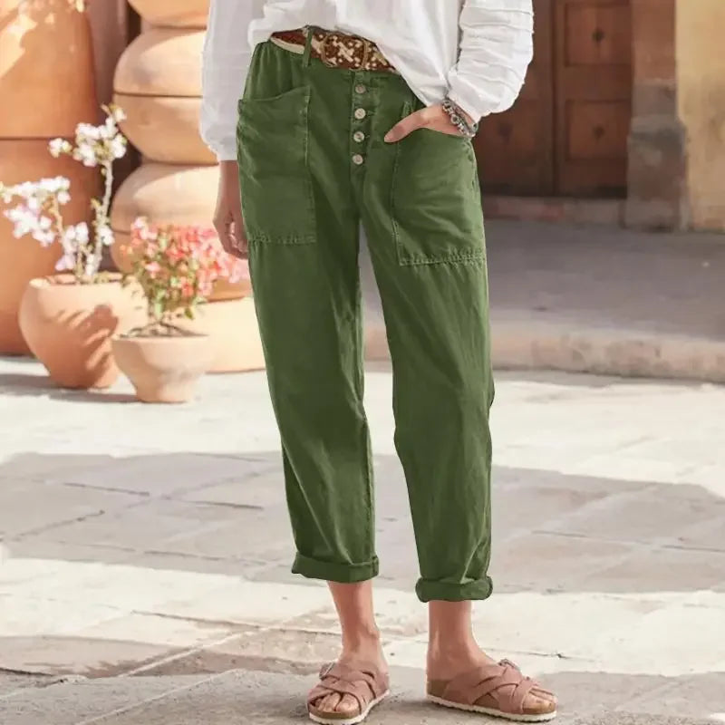 Pantalones Mujer Corte Relajado Cintura Alta