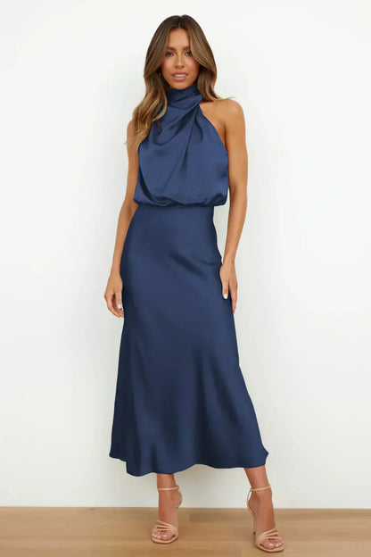 Vestido noche Mujer cuello halter corte fluido