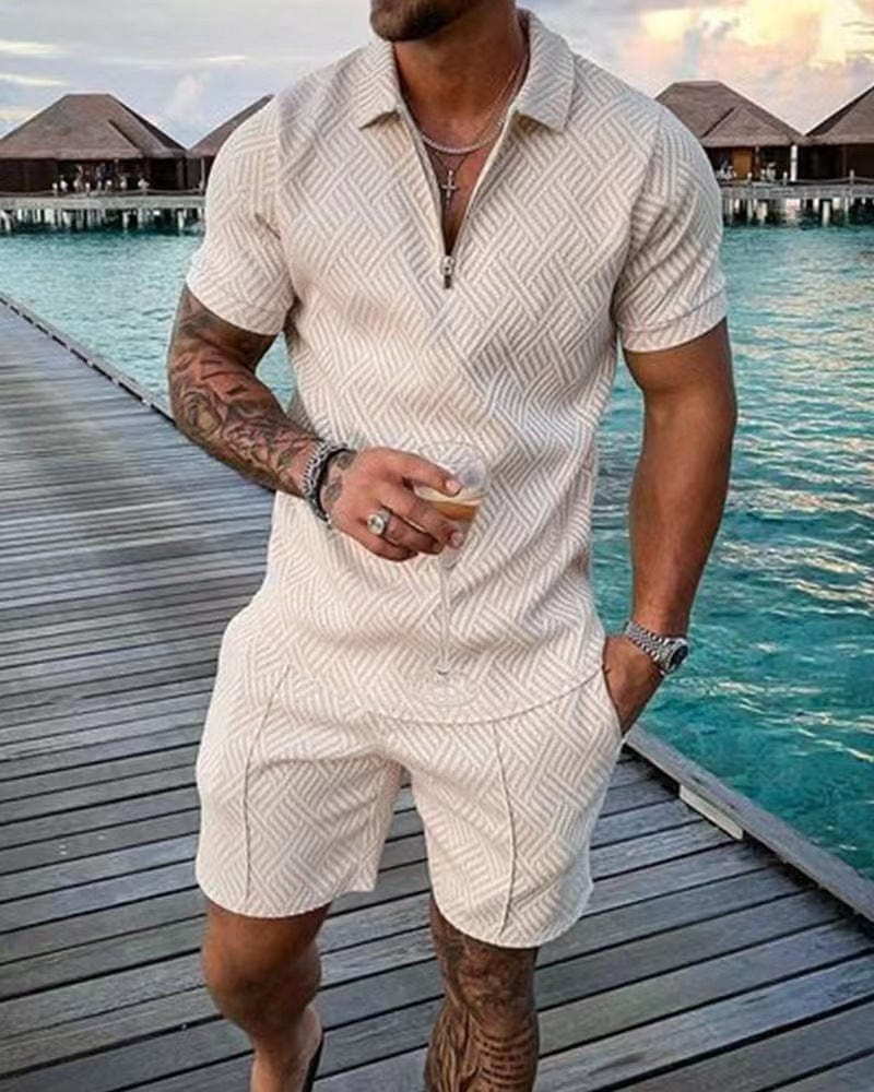Conjunto verano hombre camiseta cremallera pantalón corto casual