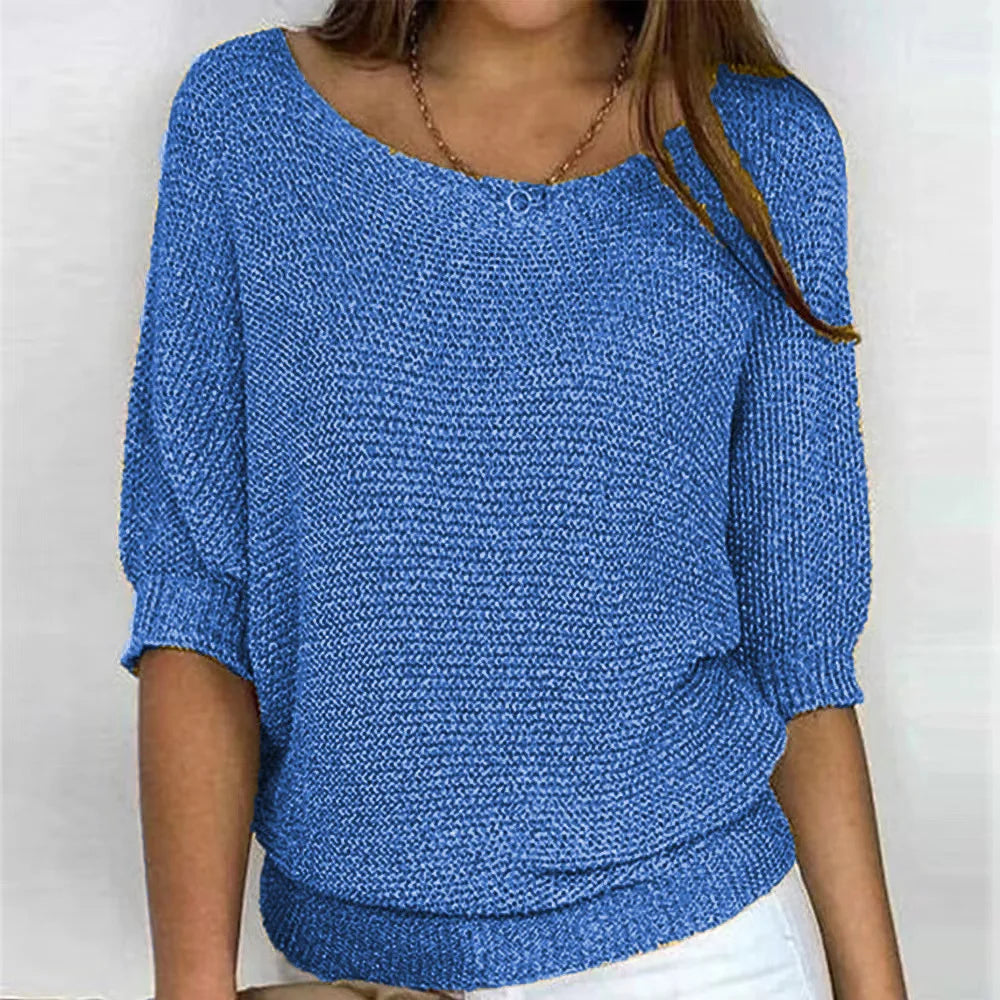Jersey Mujer de Punto Cuello Redondo Manga Francesa