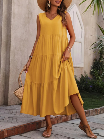 Vestido verano mujer sin mangas escote en V corte A