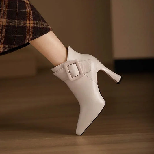 Botines Mujer Piel Hebilla Tacón Alto Elegante - Mavetta