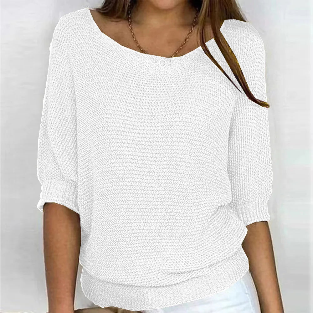 Jersey Mujer de Punto Cuello Redondo Manga Francesa