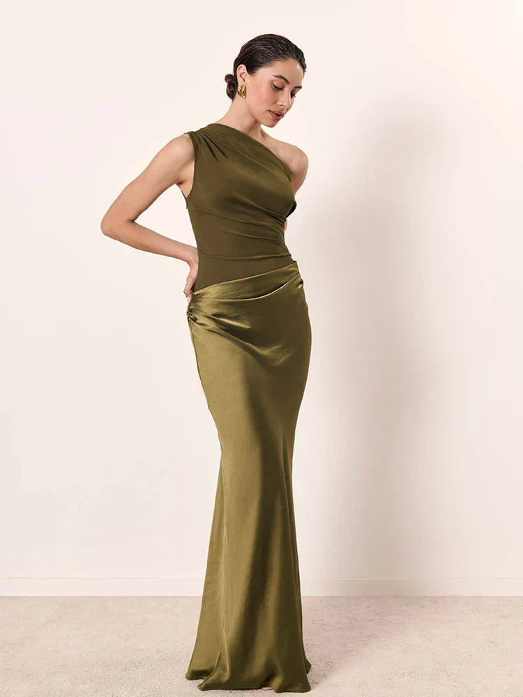 Vestido maxi mujer de satén con abertura