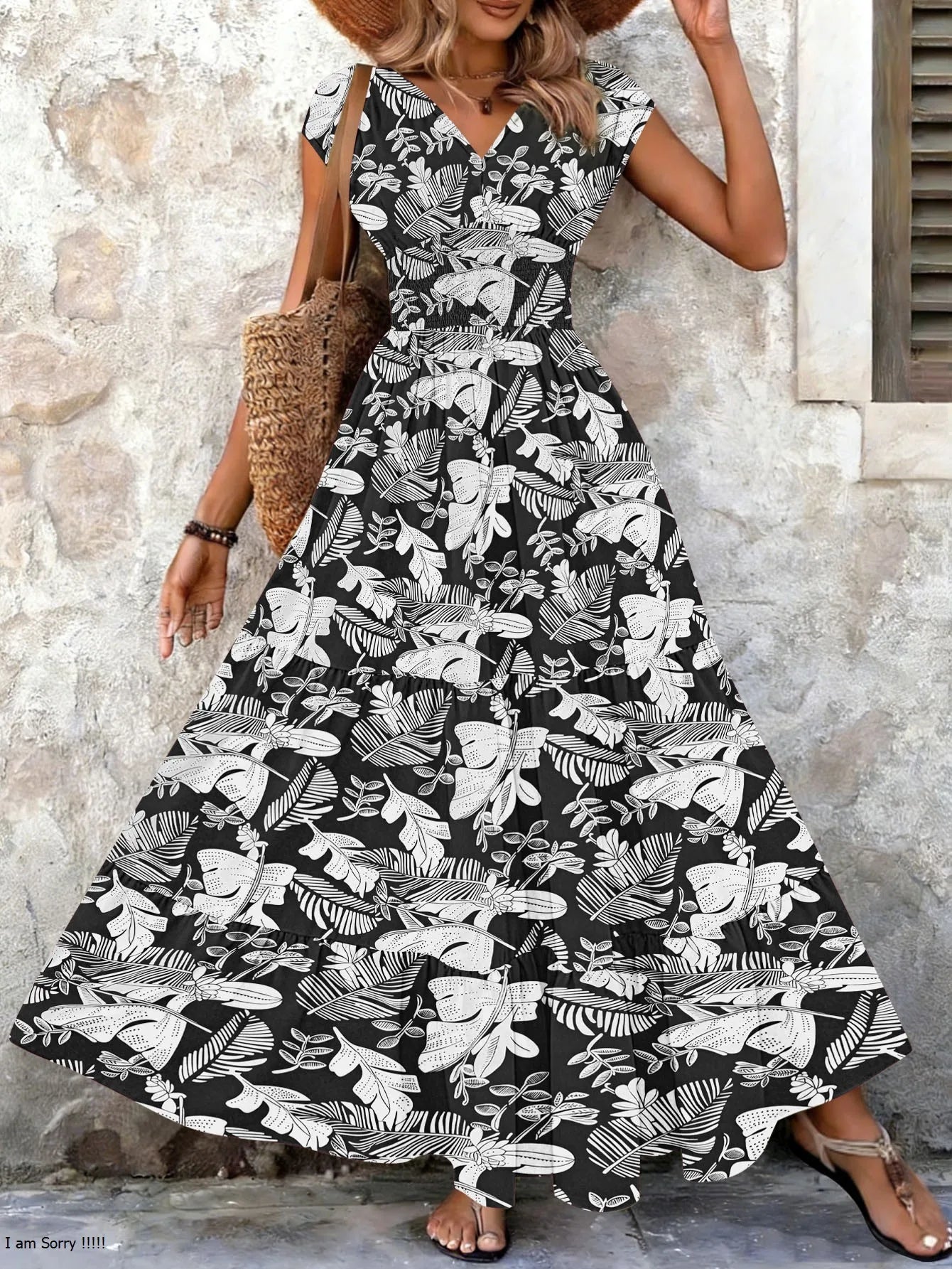 Vestido maxi mujer de tejido barroco escote en V