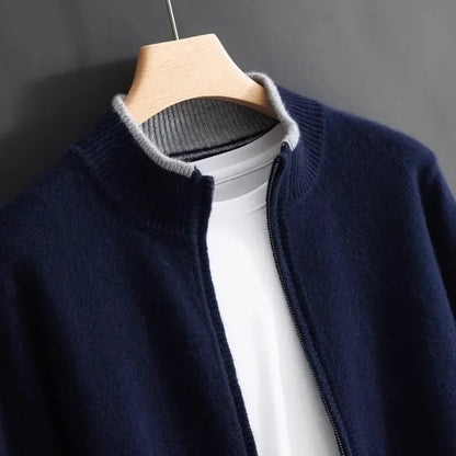 Cárdigan Hombre de Punto con Cremallera y Cuello Alto
