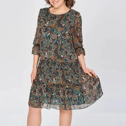 Vestido Mujer Talla Grande Floral Elegante Manga