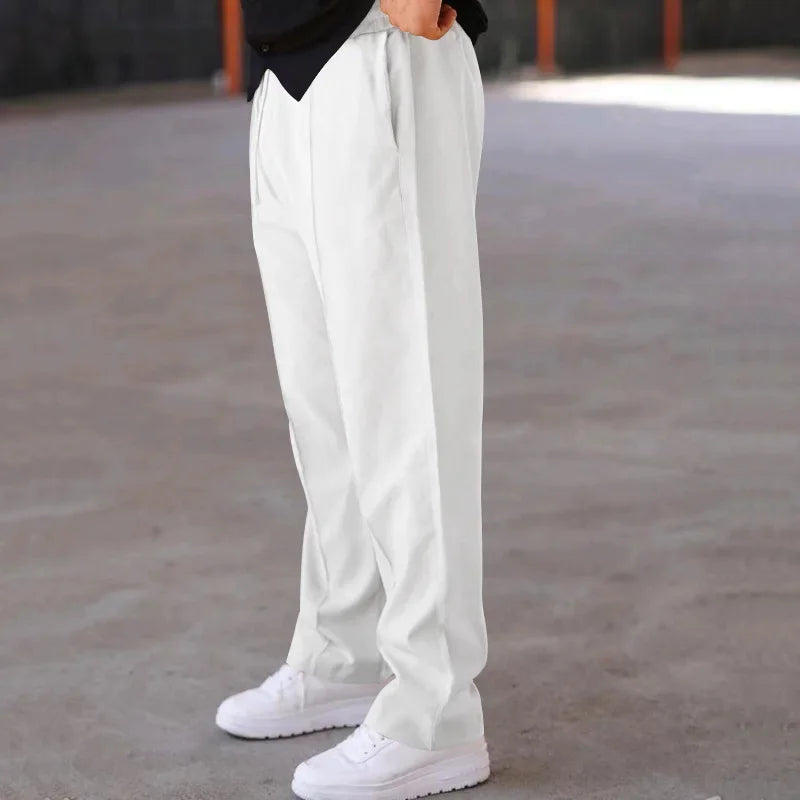 Pantalones Hombre Mezcla Fibras Corte Recto Estilo Americano