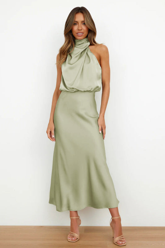 Vestido noche Mujer cuello halter corte fluido - Mavetta