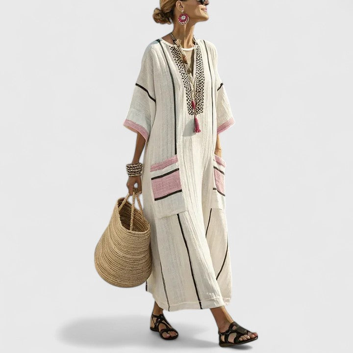 Vestido midi mujer de tejido transpirable estilo bohemio con bolsillos