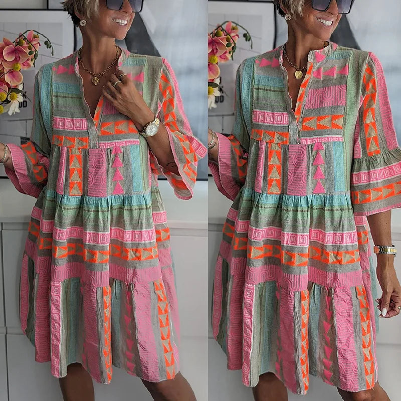 Vestido túnica mujer estilo bohemio detalles étnicos refinados