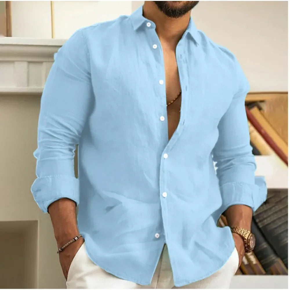 Camisa Hombre de Lino Transpirable Corte Estival