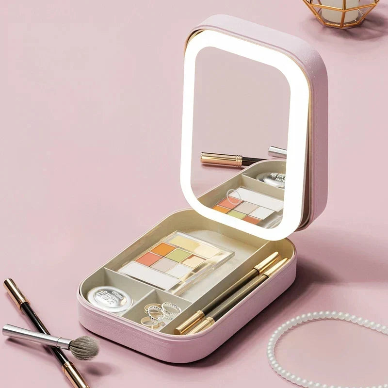 Neceser Maquillaje Portátil con Espejo LED Viaje