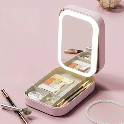 Neceser Maquillaje Portátil con Espejo LED Viaje