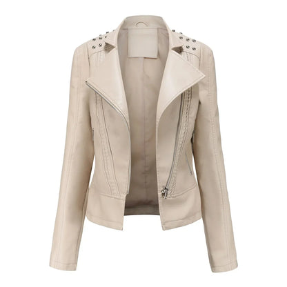 Chaqueta Mujer de Cuero Ajuste Slim Estilo Moderno