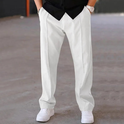 Pantalones Hombre Mezcla Fibras Corte Recto Estilo Americano