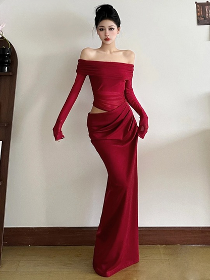Vestido Mujer Hombros Descubiertos Detalles de Malla