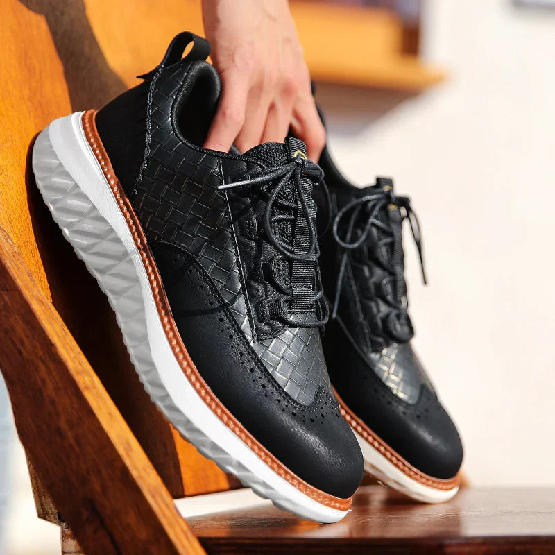 Zapatos Brogue Hombre Cuero Sintético Suela Gruesa Cordones