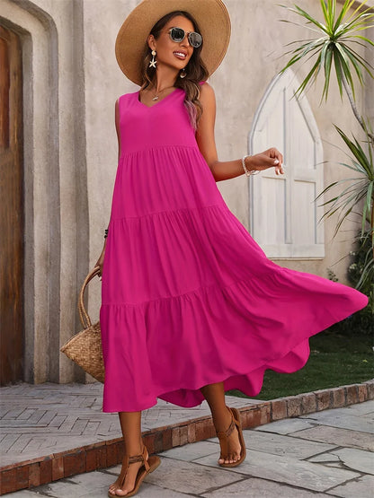 Vestido verano mujer sin mangas escote en V corte A