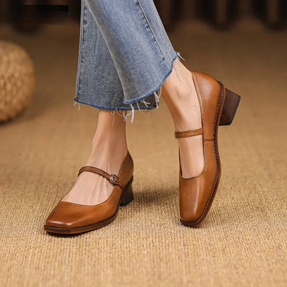 Zapatos Tacón Bloque Mujer con Tira Ajustable Invierno Primavera