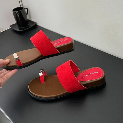 Sandalias Mujer de Piel Ante con Detalle de Anillo