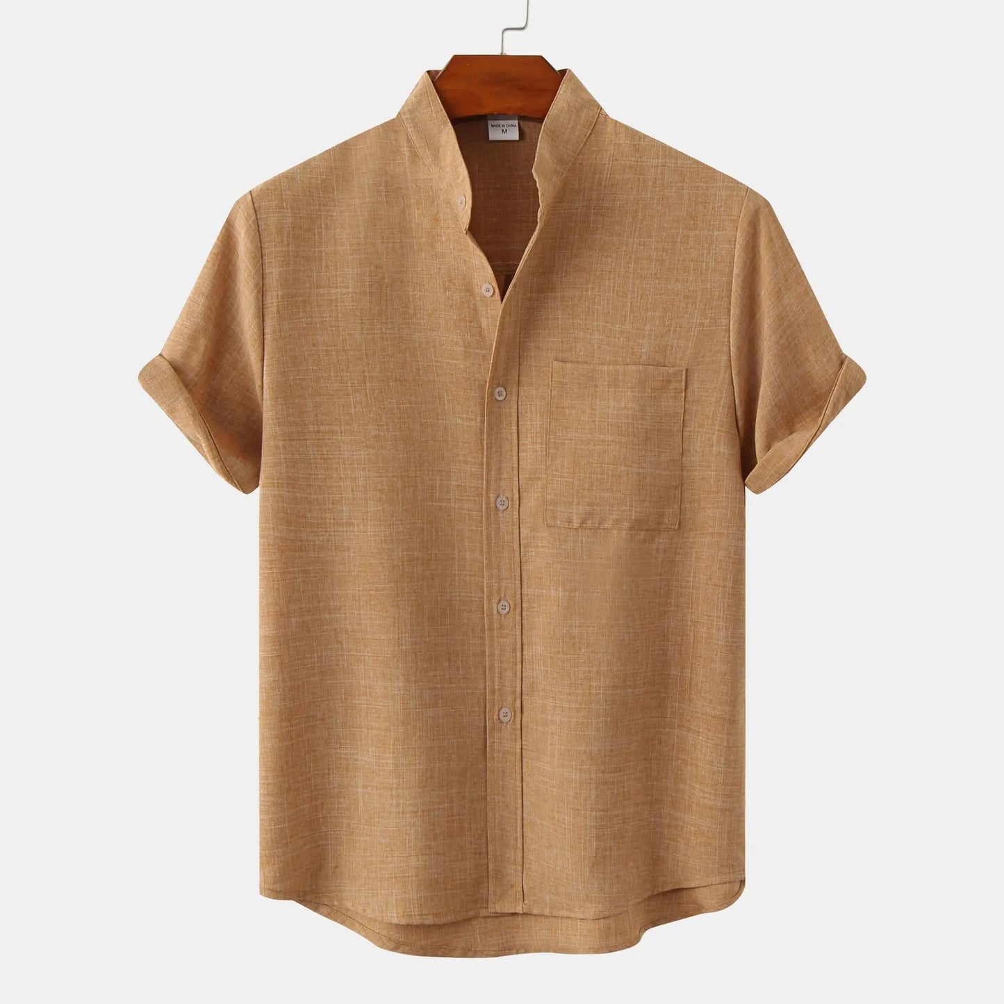 Camisa Hombre Casual Algodón Cuello Mao Manga Corta