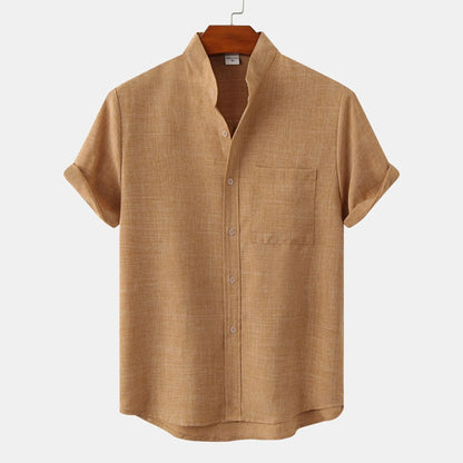 Camisa Hombre Casual Algodón Cuello Mao Manga Corta