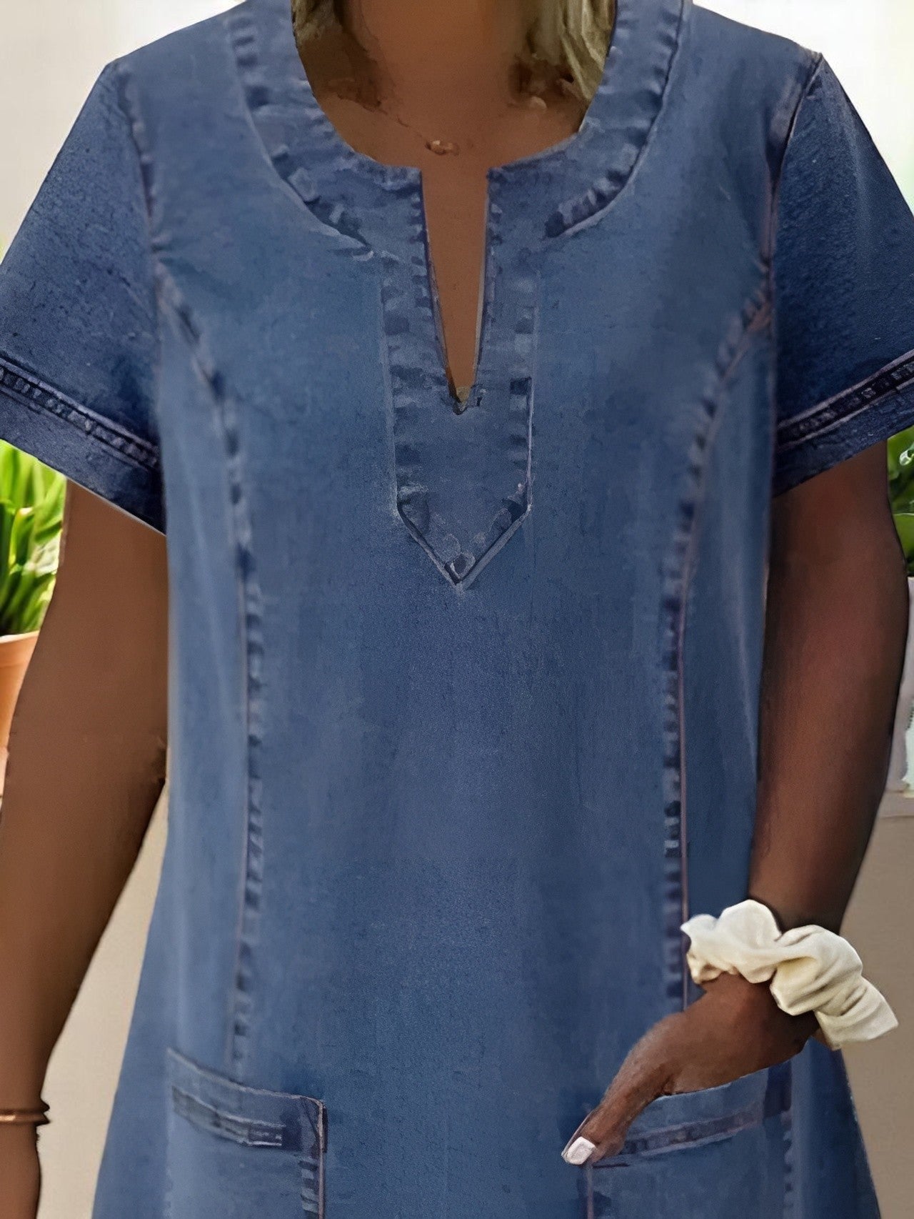 Vestido corto Mujer con manga corta y bolsillos funcionales