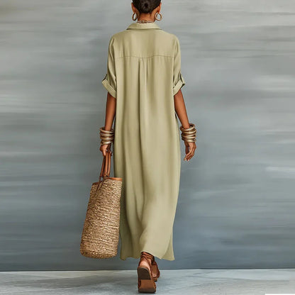 Vestido camisa mujer de lino largo estilo fresco verano