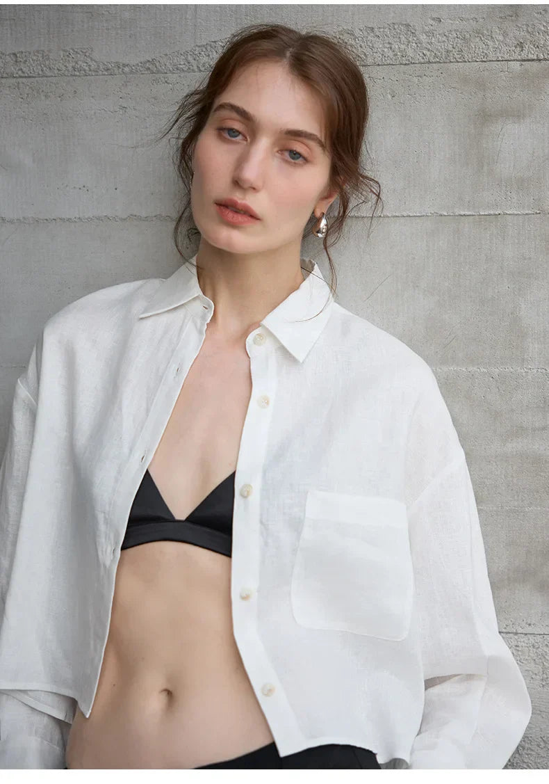 Sobrecamisa Mujer de Lino Corte Oversize Cuello en V y Botones
