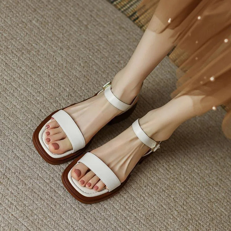 Sandalias Mujer de Cuero Ligeras y Elegantes Verano Diario