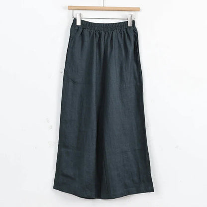 Pantalones Mujer de Lino Pierna Ancha Cintura Elástica Corte Tobillo