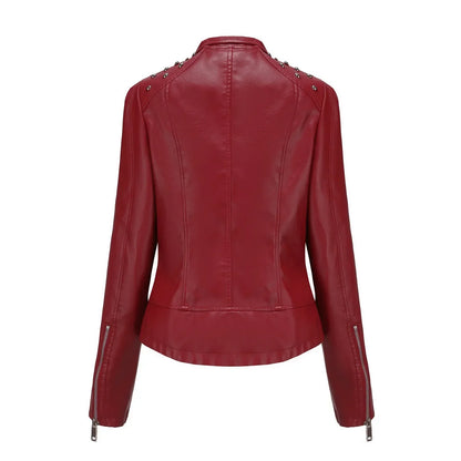 Chaqueta Mujer de Cuero Ajuste Slim Estilo Moderno