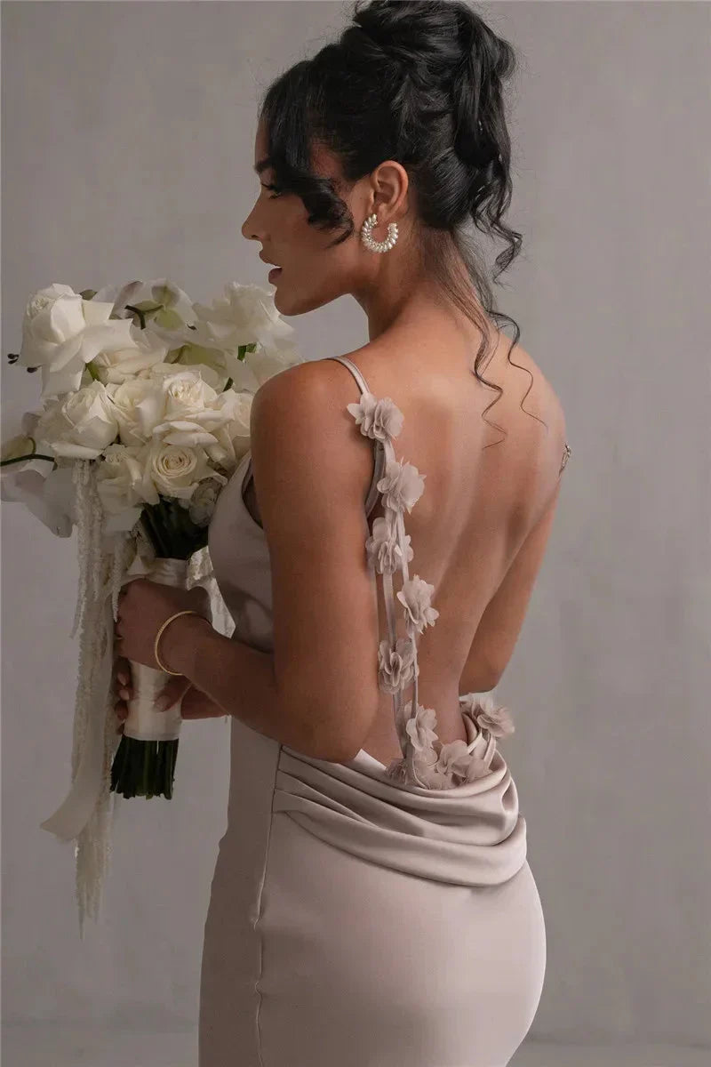 Vestido maxi mujer de satén con cuello cascada