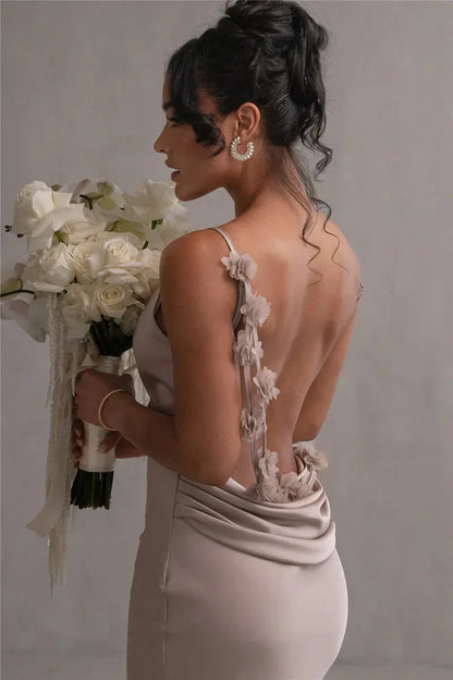 Vestido maxi mujer de satén con cuello cascada