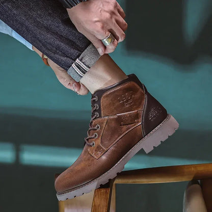 Botines hombre cuero sintético con cordones estilo urbano
