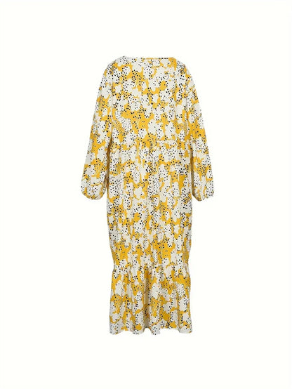 Vestido maxi mujer con escote en V y tejido estampado