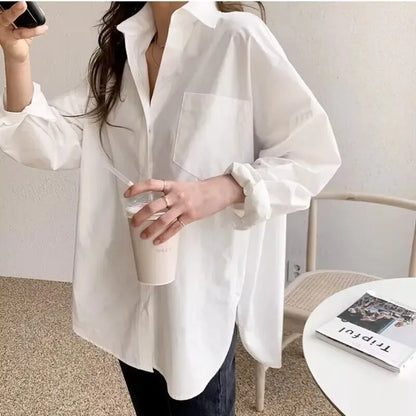 Blusa Mujer Oversized de Algodón con Botones y Manga Larga