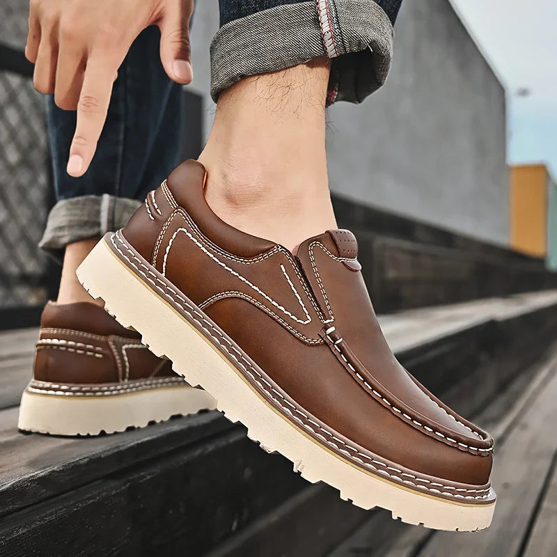 Zapatos Hombre Mocasín Cuero PU Suela Goma Trabajo