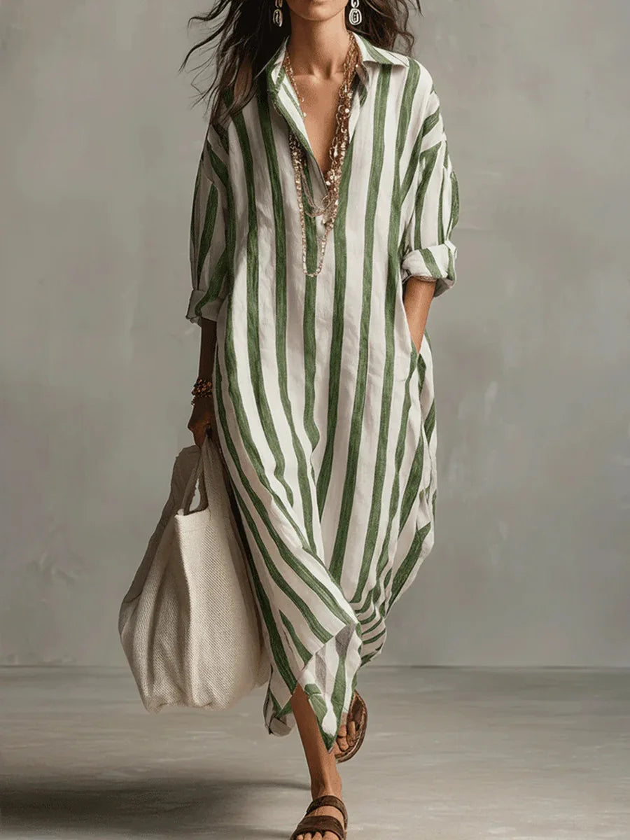 Vestido Camisero Mujer Algodón Corte Largo Fluido