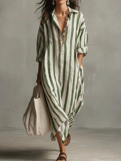 Vestido Camisero Mujer Algodón Corte Largo Fluido