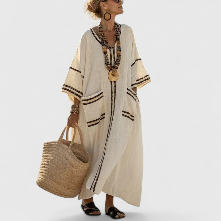 Vestido midi mujer de tejido transpirable estilo bohemio con bolsillos