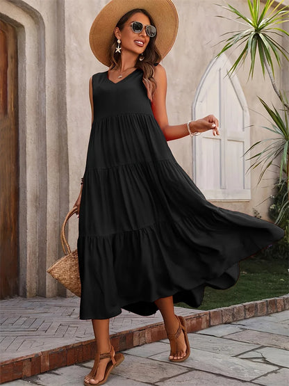 Vestido verano mujer sin mangas escote en V corte A