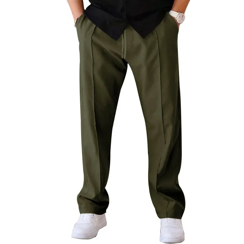 Pantalones Hombre Mezcla Fibras Corte Recto Estilo Americano