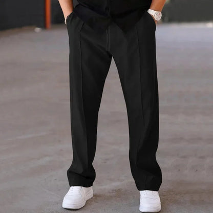 Pantalones Hombre Mezcla Fibras Corte Recto Estilo Americano