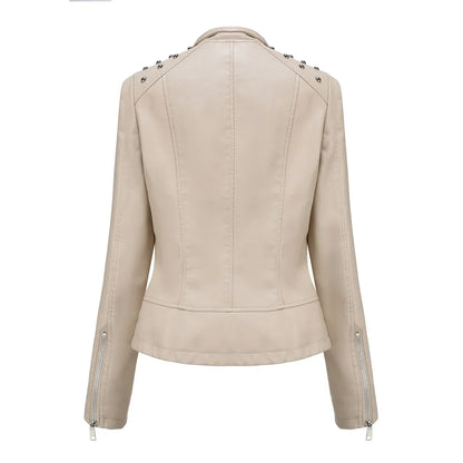 Chaqueta Mujer de Cuero Ajuste Slim Estilo Moderno