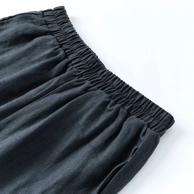 Pantalones Mujer de Lino Pierna Ancha Cintura Elástica Corte Tobillo