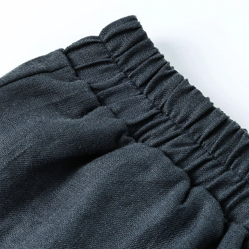 Pantalones Mujer de Lino Pierna Ancha Cintura Elástica Corte Tobillo