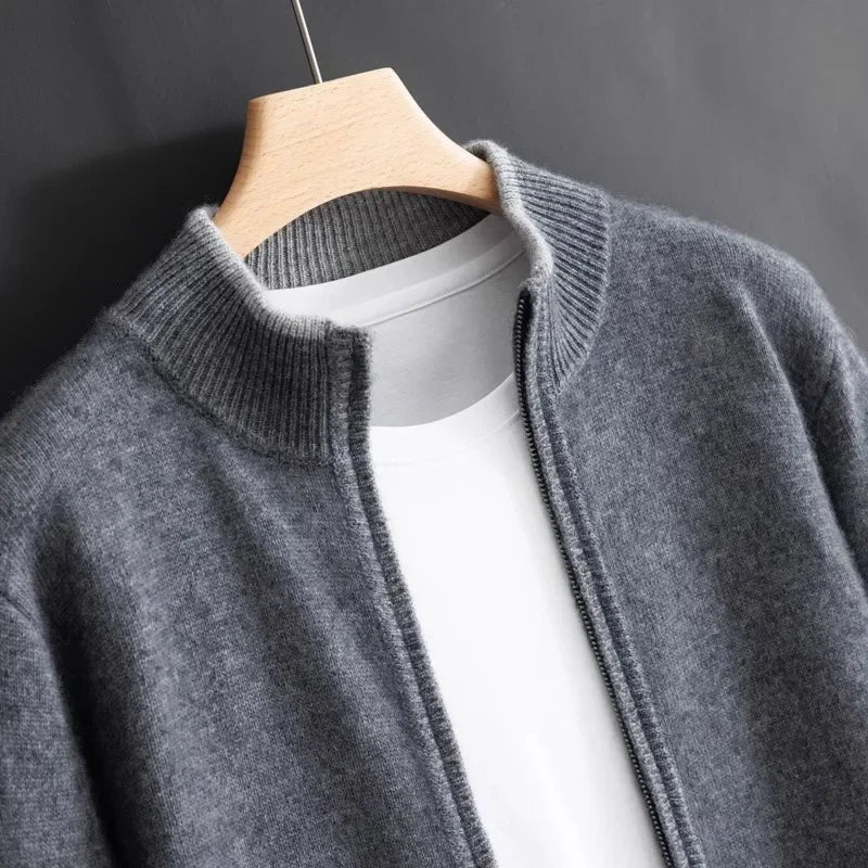 Cárdigan Hombre de Punto con Cremallera y Cuello Alto